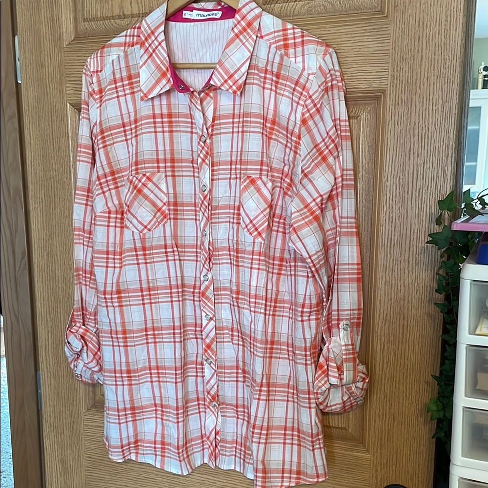 Maurices Orange Plaid Blouse